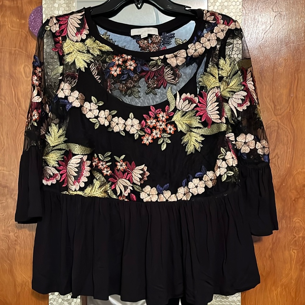 Anthropologie eri + ali ornately embroidered blouse.